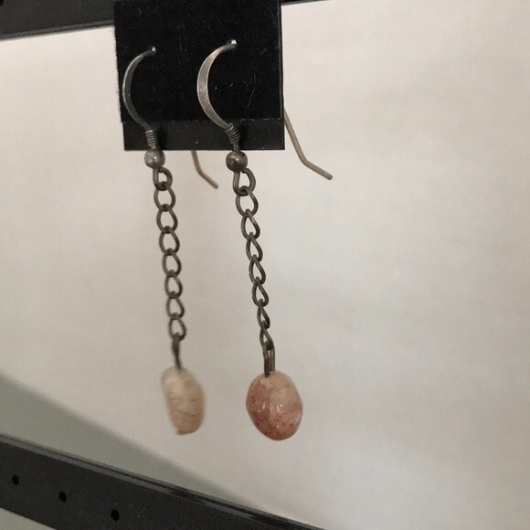 Vintage Handmade Sunstone Sterling Silver Fish Hook Dangle Earrings - Picture 7 of 7